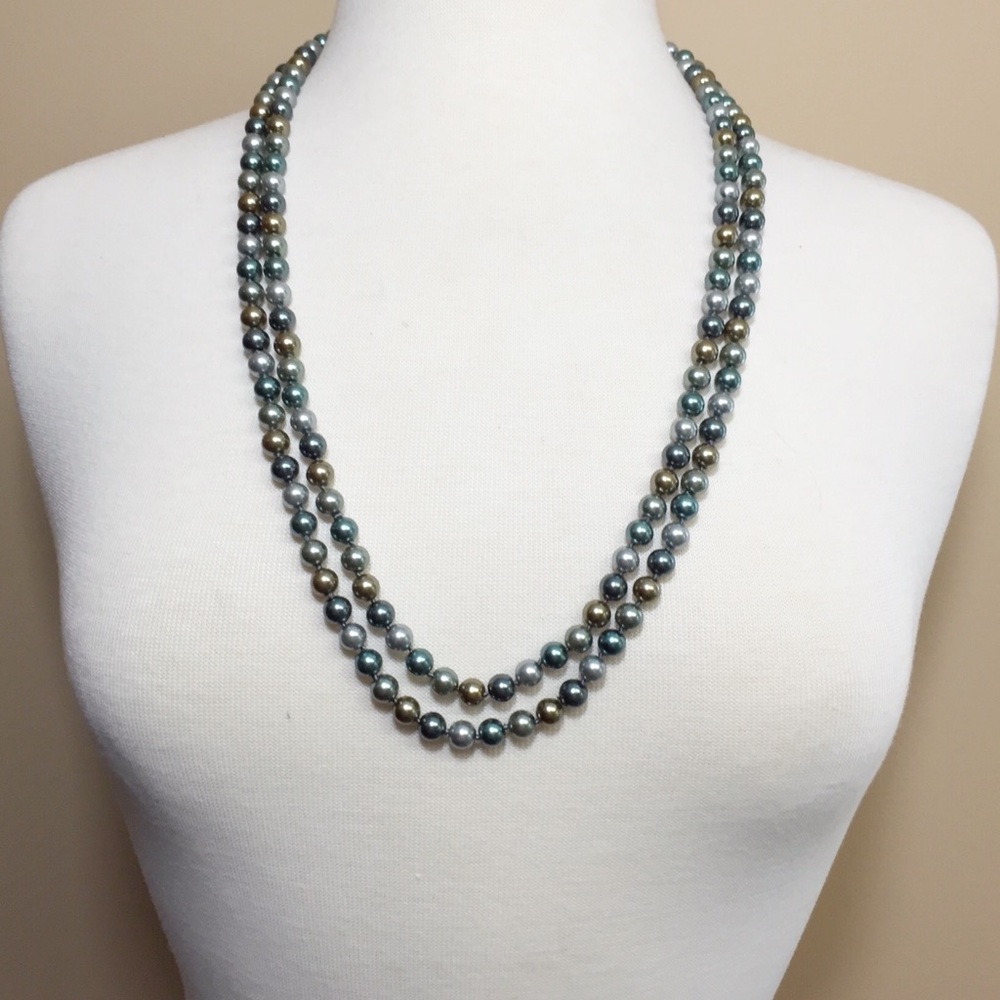 Super Long Grey Tones Glass Pearl Necklace - Picture 7 of 7